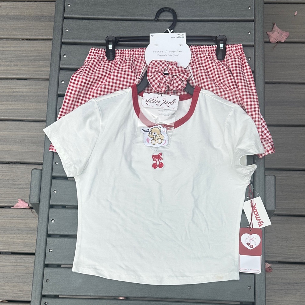 White and Red cherry outfit NWT Large JR